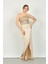 Kadın Üst Payetli ve Straplez Alt Anvelop Etek Uzun Abiye Elbise 5047 Bej 2