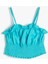 Keten Crop Bluz Askılı Fırfırlı Gipe Detaylı 2