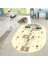 Dijital Baskılı Kaymaz Taban Yıkanabilir Oval Çocuk Odası Oyun Halısı, V-O-Çocuk-30-Krem, 2