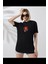 Kadın Bisiklet Yaka Baskılı T-Shirt Siyah 1