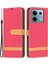 Xiaomi Poco M6 Pro 4g Deri Cüzdan Kılıf Kot Kumaş Doku Koruyucu Kapak-Kırmızı (Yurt Dışından) 1