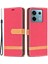 Xiaomi Poco X6 5g Kılıf Kot Kumaş Ekleme Deri Telefon Kapağı-Kırmızı (Yurt Dışından) 1