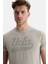 Margan Gri Bisiklet Yaka Baskılı Erkek Tshirt 2