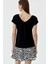 Siyah Ön Arka V Yaka Viskom Basic T-Shirt 4