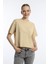 Kadin Oversize Fit Crop Tişört Bej 1