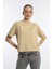 Kadin Oversize Fit Crop Tişört Bej 2