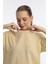 Kadin Oversize Fit Crop Tişört Bej 3