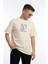 Erkek Oversize Fit Open Your Eyes Baskılı Tişört Ekru 1