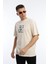 Erkek Oversize Fit Open Your Eyes Baskılı Tişört Ekru 2