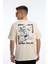 Erkek Oversize Fit Open Your Eyes Baskılı Tişört Ekru 4