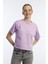 Kadin Oversize Fit Crop Tişört Lila 1