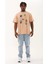 Oversize Baskılı Bisiklet Yaka T-Shirt - Bej 4