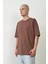 Basic Bisiklet Yaka Oversize T-Shirt - Mürdüm 1