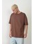 Basic Bisiklet Yaka Oversize T-Shirt - Mürdüm 3