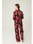 Raina-Red Flower Saten Pijama Takım Siyah 3