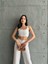 Lacivert Çizgili Crop Pantolon Keten Takım 2