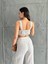 Lacivert Çizgili Crop Pantolon Keten Takım 3