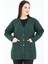 Kadın Haki Yeşil Düğmeli Yün Anne Triko Kısa Hırka 4