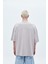 Yıkamalı Etiket Detaylı Oversize T-Shırt-Açık Gri 4