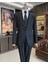 Italyan Stil Slim Fit Çizgili Ceket Yelek Pantolon Takım Elbise Siyah T11815 1
