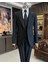 Italyan Stil Slim Fit Çizgili Ceket Yelek Pantolon Takım Elbise Siyah T11815 4