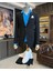 Italyan Stil Slim Fit Çizgili Ceket Beli Bağlamalı Pantolon Takım Elbise Siyah T11814 1