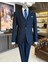 Italyan Stil Slim Fit Erkek Armürlü Ceket Yelek Pantolon Takım Elbise Lacivert T11567 1