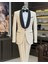 İtalyan kesim slim fit şal yaka ceket pantolon damatlık set bej T11900 1