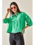 Yeşil Çizgili Balon Kol Crop Gömlek 5YXK2-48403-08 5