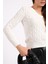 Rtd&vld Kadın VT112 V Yaka Örgü Desen Triko Kazak Beyaz 5