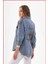 Kadın Mavi Cepli Etnik Mevsimlik Düğmeli Uzun Denim Nakışlı Kot Ceket 2