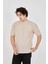 Waffle Kumaş Rahat Kol T-Shirt - Bej 2