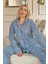 Gri Kalp Desenli Önden Düğmeli Peluş Polar Pijama Takımı 1