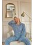 Gri Kalp Desenli Önden Düğmeli Peluş Polar Pijama Takımı 2
