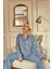 Gri Kalp Desenli Önden Düğmeli Peluş Polar Pijama Takımı 4