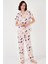 Desenli Kısa Kollu Beli Lastikli Gömlek Yaka Dokuma Regular Fit Pijama Takımı Bayan Pijama Takımı 6571010 2