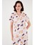 Desenli Kısa Kollu Beli Lastikli Gömlek Yaka Dokuma Regular Fit Pijama Takımı Bayan Pijama Takımı 6571010 3