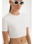 Cotton Yuvarlak Yaka Kısa Kol Crop Top 3