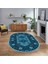 Dijital Baskılı Kaymaz Taban Yıkanabilir Oval Etnik Desen Yolluk Salon Halısı, V-O-Etnik-08-Mavi, 1