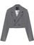 Vatka Detaylı Crop Blazer Ceket Gri 2