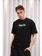 Bisiklet Yaka Baskılı Oversize T-Shirt - Siyah 1