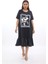 Kedi Baskılı Fırfırlı Siyah Tasarım Elbise 1