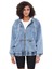 Mesfeno Fermuarlı Kapşonlu Denim Kumaş Kadın Sweatshirt, Oversize Kesim, Pamuk, Kanguru Cepli, Ip Detaylı Kapşon, Beli Lastikli 1