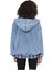 Mesfeno Fermuarlı Kapşonlu Denim Kumaş Kadın Sweatshirt, Oversize Kesim, Pamuk, Kanguru Cepli, Ip Detaylı Kapşon, Beli Lastikli 2