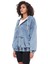 Mesfeno Fermuarlı Kapşonlu Denim Kumaş Kadın Sweatshirt, Oversize Kesim, Pamuk, Kanguru Cepli, Ip Detaylı Kapşon, Beli Lastikli 3