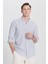 Slim Fit Dar Kesim Düğmeli Yaka Çizgili Keten Gömlek 1