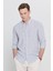 Slim Fit Dar Kesim Düğmeli Yaka Çizgili Keten Gömlek 4