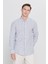 Slim Fit Dar Kesim Düğmeli Yaka Çizgili Keten Gömlek 5