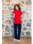 Kadın Kırmızı Baskı Detaylı V Yaka T-Shirt Pijama Takımı 24Y4015 2