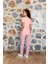Kadın Pembe Çiçek Detaylı T-Shirt Pijama Takımı 24Y4014 2